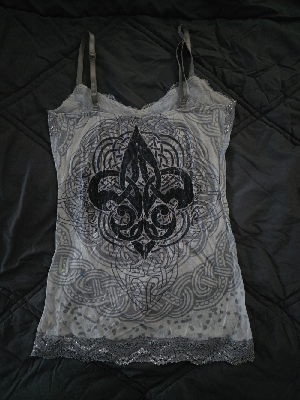 Maurices Gray Lace-Trim Fleur-de-Lis Stud Camisole Tank - Picture 3 of 6